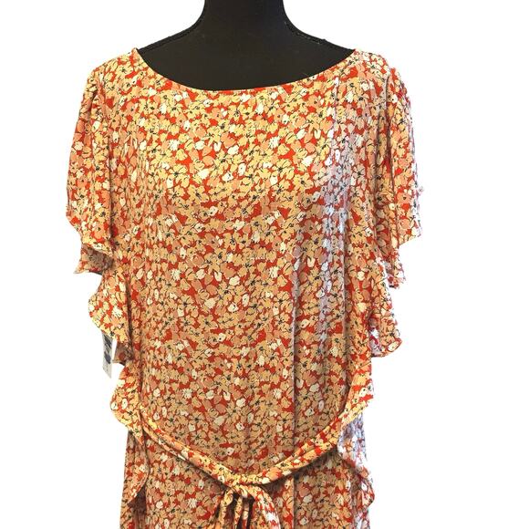 Max Studio NWOT Women's Plus Size 3X Flutter Sleeve Waist Tie Dress Floral Boho - Picture 3 of 6